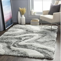 Hauteloom Asfordby Living Room, Bedroom Area Rug - Contemporary - Plush Pile - Charcoal, Off White, Light Gray - 18" Sample
