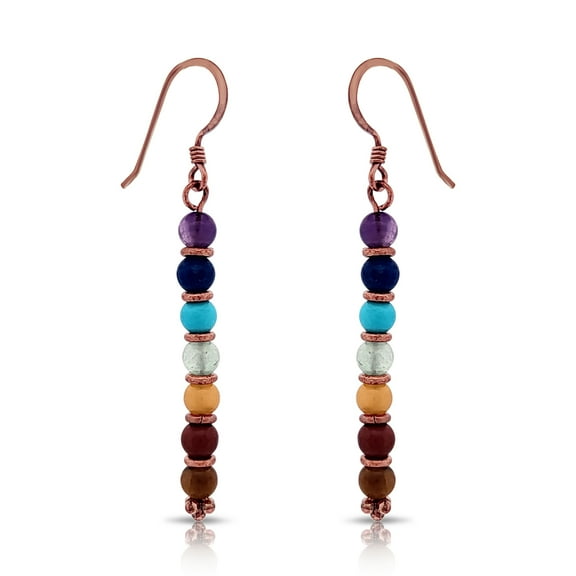 Besheek Handmade Copper Rainbow Hematite Chakra Beaded Dangle Earrings