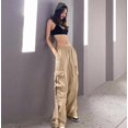thumbnail image 1 of VISgogo Pantalones rectos para mujer, cintura alta, color sólido, ajuste holgado, informal, elástico, cargo, con bolsillos VISgogo moda, 1 of 2