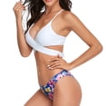 thumbnail image 2 of Traje de baño de dos piezas con abertura floral para mujer, flexible y elegante, blanco, talla MV Conjunto de bikini con lazo en el cuello, 2 of 6