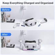 RGB Charging Dock for Oculus/Meta Quest 3S, VR Headset and Controller Fast Charger Base,Wall Mount Charging Stand for Meta Quest 3S Accessories with 2 Rechergeable,Dual-Use