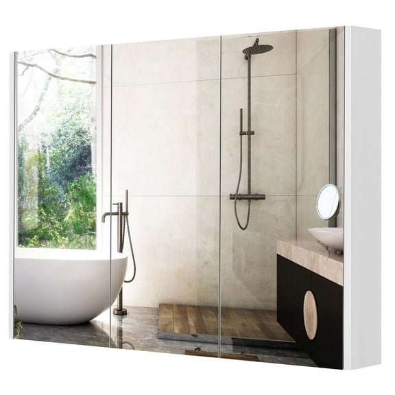 Costway 36" Wide Wall Mount Mirrored Bathroom Medicine Cabinet Organizer Mirror Door