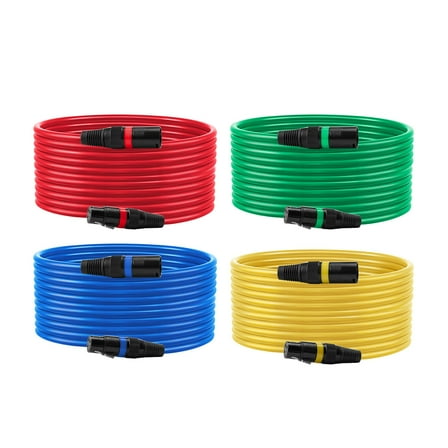 KFFKFF 25 ft XLR Cable, 4-Pack, Balanced Shielded 3-Pin Male to Female Mic Cables with Gold-Plated Connectors, Ideal for Microphones, Stage Lighting, Mixers, Amplifiers, and Speaker Systems