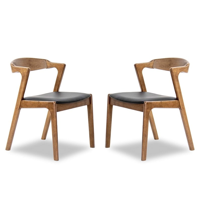 Mid Century Modern Roxy PU Black Leather Dining Chair (Set of 2)