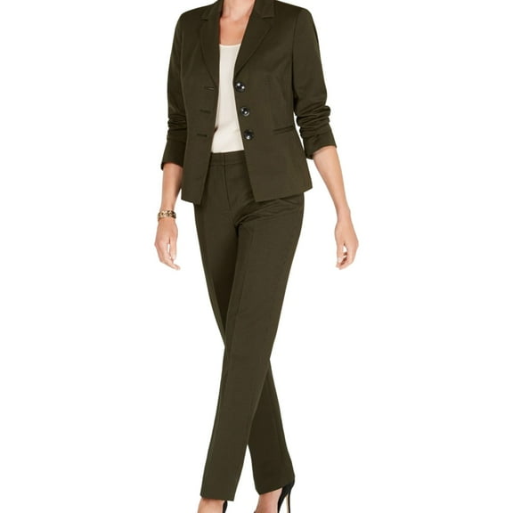 Le Suit Womens Striped Three Button Blazer Jacket, Green, 6