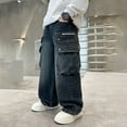 thumbnail image 2 of Pants for Boys,Cargo Jeans Straight Leg Loose Fit Comfortable Stretch Denim With Elastic Waist Casual Durable Trousers for Outdoor,Boys Jeans,11 Grey,13-14 Years, 2 of 9