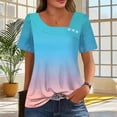 thumbnail image 2 of HomeDM Womens Square Neck Short Sleeve T Shirts Summer Going Out Tops Trendy Color Block Basics Tees S-2XL, 2 of 7