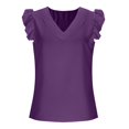 thumbnail image 3 of YigeTops Women's Plaid Trim V Neck Blouse Sleeveless Loose Tank Tops Casual Summer Tunic Tops Purple 2XL, 3 of 6