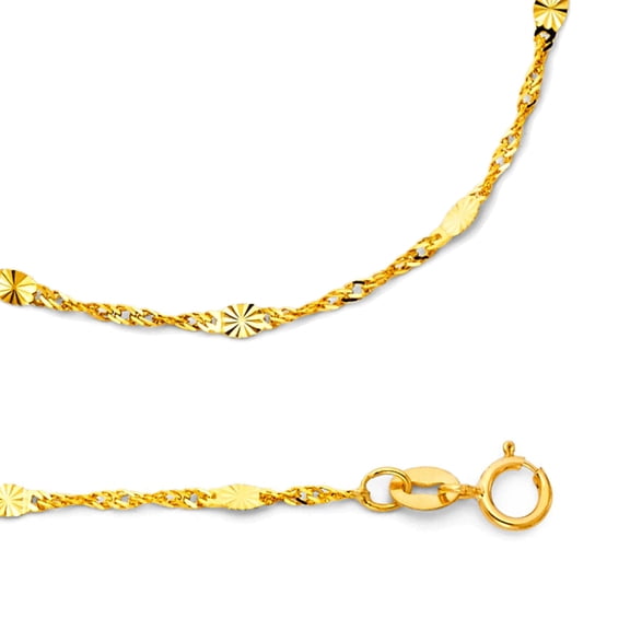 Solid 14k Yellow Gold Necklace Singapore Chain Valentino Links Diamond Cut Stamped 1.4 mm 16 inch