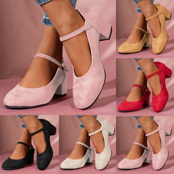 Hurxie Mary Jane Shoes Women, Mary Janes Heels for Women Shoes Dressy Casual, Dress Shoes for Women Block Heels Closed Toe Mary Jane Pumps Yellow 40