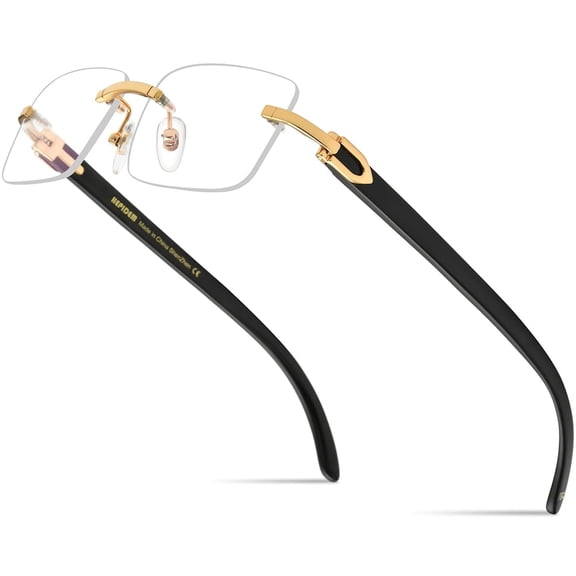 HEPIDEM 100% Really Buffalo Horn Handmade Eyeglasses Frame ,Square Rimless Buffs Glasses 907