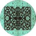 thumbnail image 1 of Ahgly Company Machine Washable Indoor Round Oriental Turquoise Blue Industrial Area Rugs, 5' Round, 1 of 4