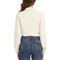 thumbnail image 3 of BLUSA DE MUJER INSPIRE CHIC Botón Abajo Leotardo Cuello Peter Pan Manga Larga Tops de Negocios L Beige, 3 of 5