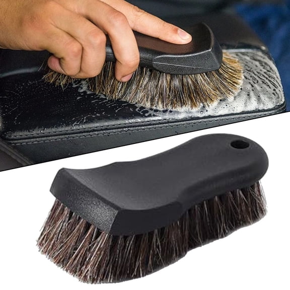 MoVehGear Horsehair Leather Cleaning Brush for Car Detailing, Soft Bristle Upholstery Tool for Seats and Vinyl