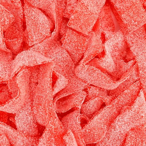 Sour Candy - Strawberry Candy Belts - 1.3 Lb Sour Candy Belts in Bag - Bulk Sour Ribbons - Sour Candy Ribbons