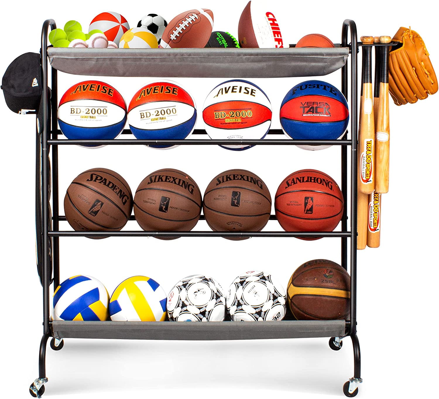 BirdRock Home 1-Tier Home Black Metal Sports Ball Basket Organizer Garage  Storage Shelving Unit with Heavy Duty Casters 11450 - The Home Depot