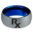 thumbnail image 2 of Tungsten Medical Prescription Pharmacy Symbol Band Ring 8mm Men Women Comfort Fit Blue Dome Brushed Gray Polished, 2 of 4