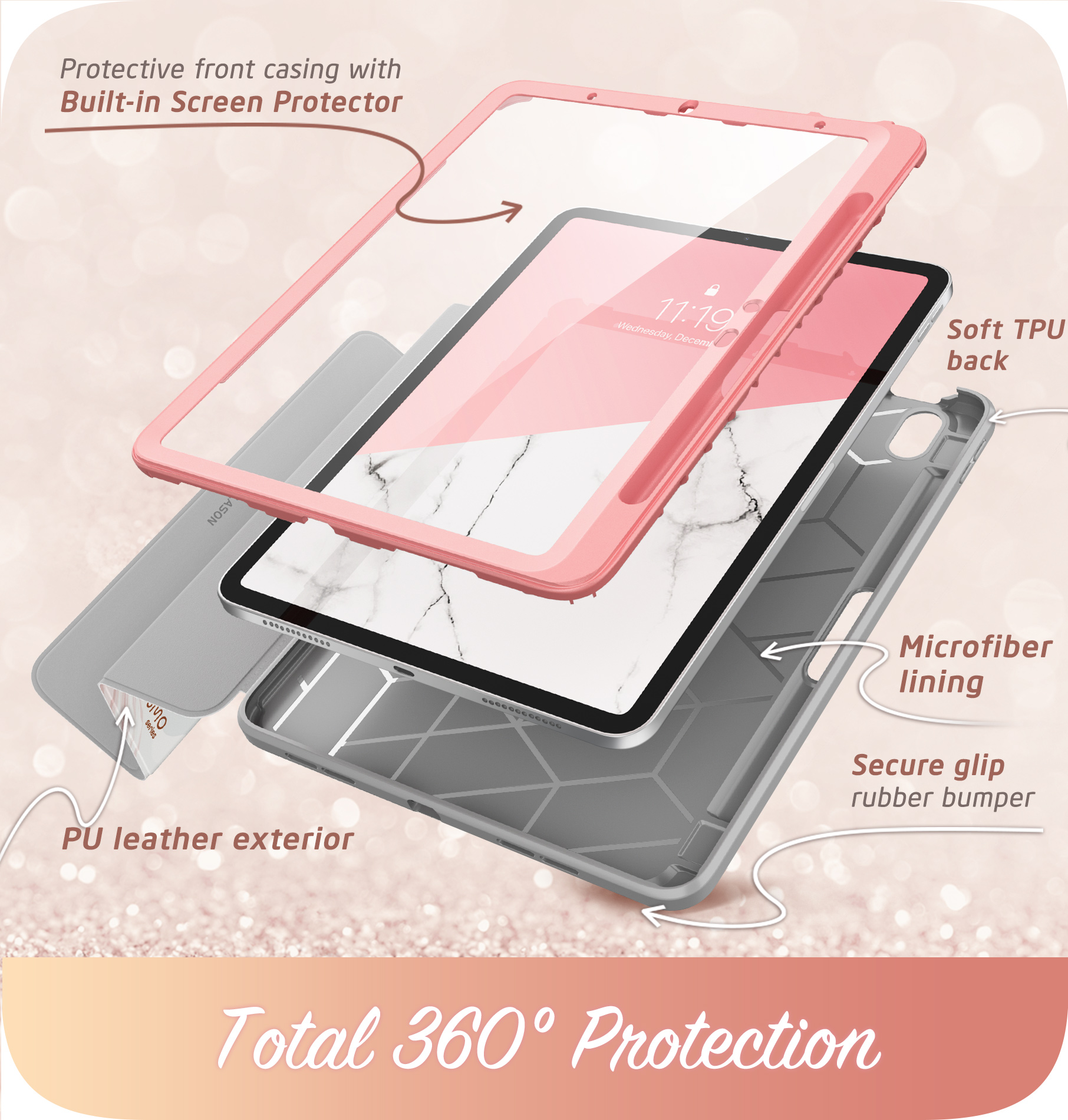 i-Blason for Apple iPad Air 11/10.9 inch Case 6th/5th/4th Generation 2024 [Built-in Screen Protector & Pencil Holder] Full-Body Trifold Stand Protective Smart Cover, Pink