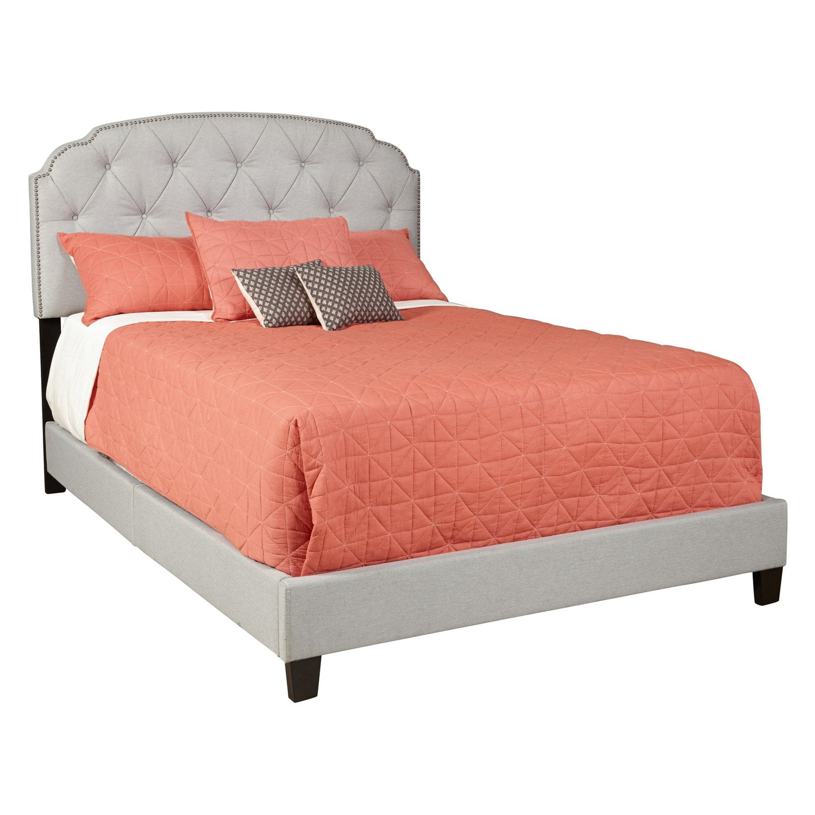 King All-In-One Shaped Corners Upholstered Bed in Dupree Linen