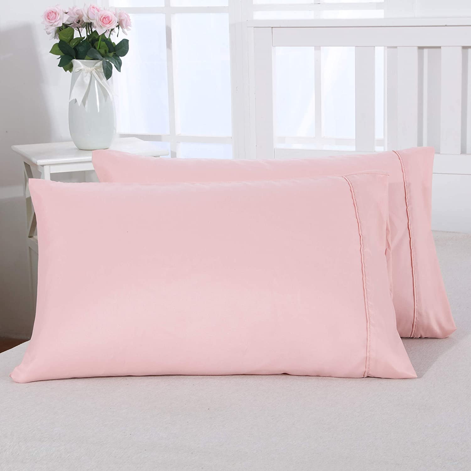 Ciuitoa Pillowcases Set Of 2 Envelope Closure End Easy Fit For Summer Soft And Breathable Machine Washable Pink Queen Pink Queen