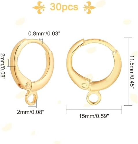 PH PandaHall 30pcs 18K Gold Plated Earring Hooks Huggie Hoop Earring Findings Lever Back Earrings Hook 12 Gauge Gold Huggie Earrings with Loop for Valentine Women Mom Jewelry Making, 11.5x15x2mm
