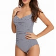 thumbnail image 1 of One Piece Ruched Swimsuit Women Striped Bathing Suits Twist Summer Beach Swimming Suit with Removable Chest Pad (X-Large, Navy), 1 of 7