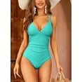 thumbnail image 6 of ATTRACO Sexy V Neck Ruched One Piece Swimwear for Women Double Straps Bath Suit Monkini, 6 of 7