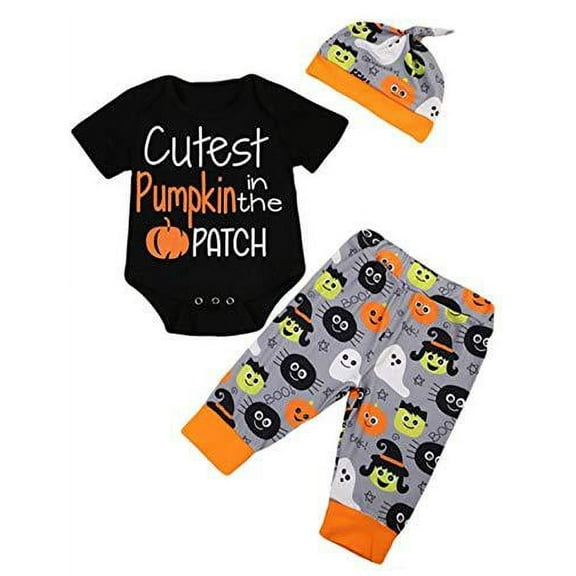 StylesILove Unisex Black Bodysuit and Bottom with Hat 3pcs Cotton Outfit (0-3 Months)