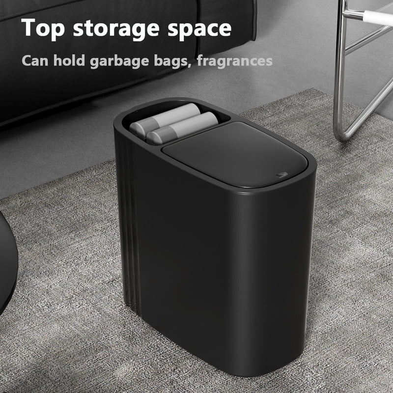 Large Capacity Bathroom Trash Can with Lid Odor-Sealing Oval Plastic Garbage Can for Kitchen, Bathroom, Bedroom, Living Room