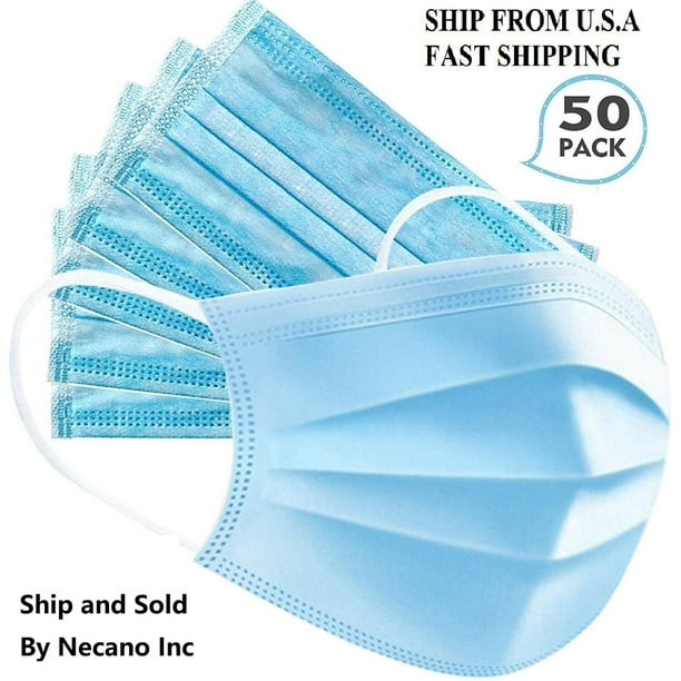 Download 50pcs Disposable 3 Layer Breathable Disposable Earloop Face Mask General Use By Necano Walmart Com Walmart Com PSD Mockup Templates