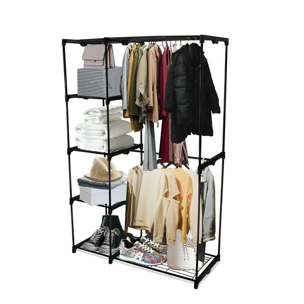 Closet Organizador Ropero Armable Grande Zapatera 2 Niveles De Metal Color Negro