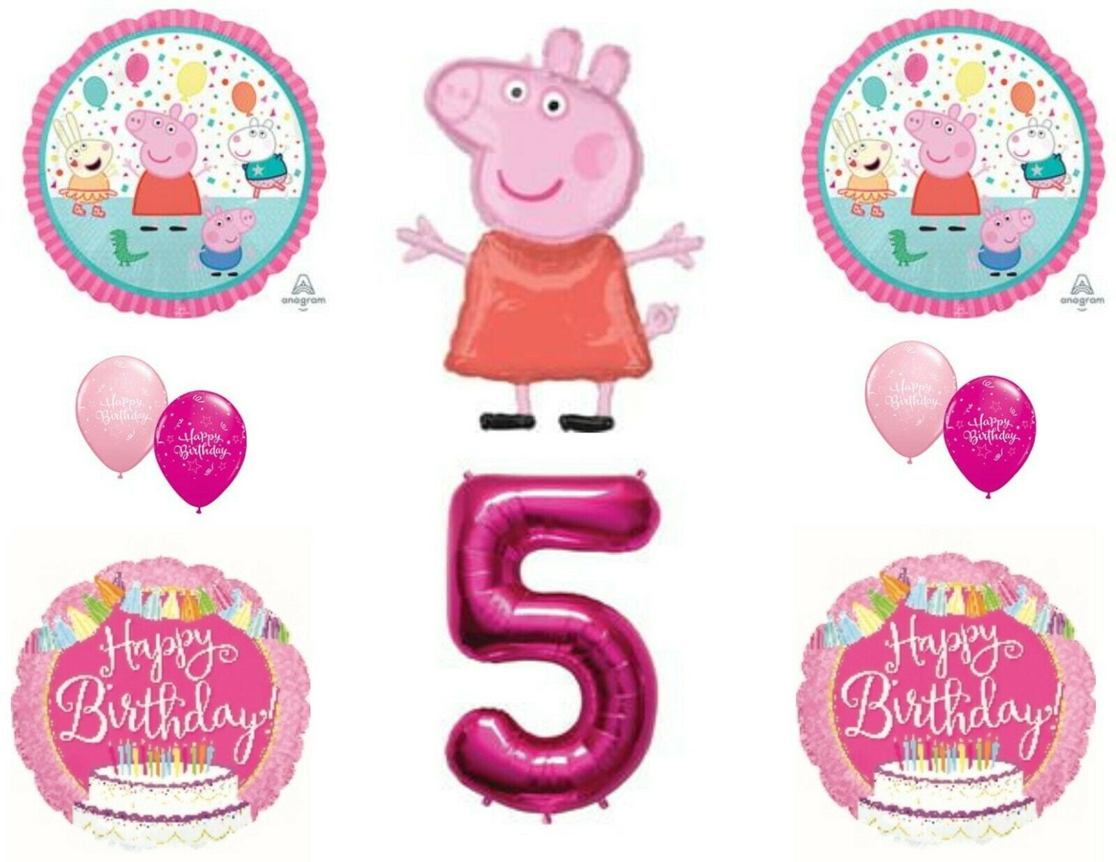 Cake Birthday Details about   7 pc Peppa Pig Party Hat Balloon Bouquet Party Decoration Nick Jr 
