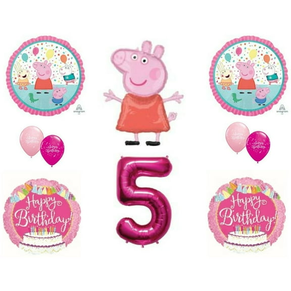 Peppa George 5th Party Birthday party balloons Cake Fifth decorations Cake