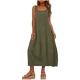 thumbnail image 2 of Zynoxe Midi Dresses for Women Classic Square Neck Sleeveless Beach Dress Flowy A-Line Solid Color Women's Cotton Linen Dresses Breathable Casual Loose Shift Sundress with Pockets S, 2 of 10
