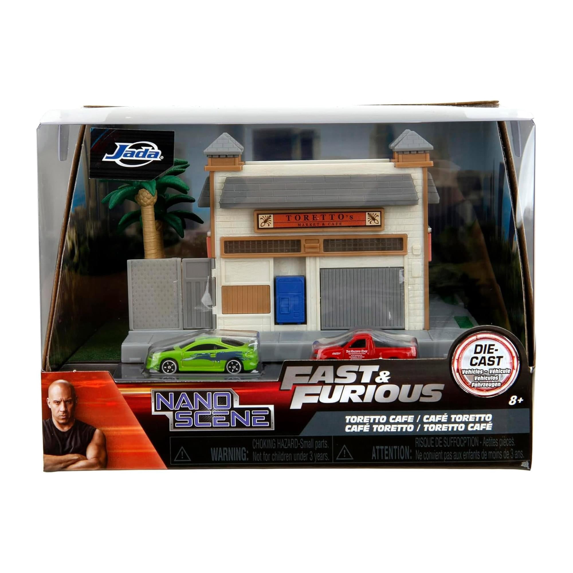 Jada Toys Fast & Furious Nanoscene: Toretto's Market & Cafe with 2 Nano Vehicles – Highly Detailed Movie Replica Playset, Collectible Scene for Ages 8+