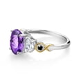 thumbnail image 3 of Gem Stone King 925 Silver and 10K Yellow Gold 3-Stone Ring Oval Checkerboard Purple Amethyst and Moissanite (2.01 Cttw, Size 5), 3 of 3