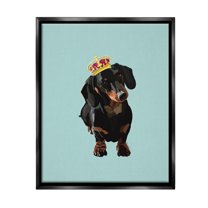 Stupell Industries Dachshund with Royal Crown Animals & Insects Painting Black Floater Framed Canvas Art Print Wall Art, 17 x 21