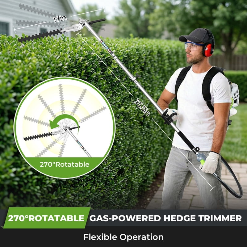 EAYSG 6-in-1 52CC Gas-Powered Backpack Multifunctional Trimmer Set – Brush Cutter, Chainsaw, Hedge Trimmer, Pole Pruning Saw, String Trimmer – 2HP 2-Stroke Engine, Protective Kit Included