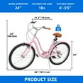 thumbnail image 5 of Dextrus 24 Inch Beach Cruiser Bike - 7 Speed Commute Bicycle for Adults, Steel Frame Step-Through Design with Full Front & Rear Fenders, Pink, 5 of 8
