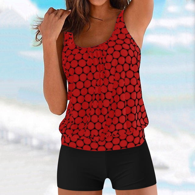 Bikini Mujer Traje de Baño Conjunto de Bikini Push Up Sexy Para Mujer, Traje de Baño de Dos Piezas de Cintura Alta, Tankini Con Estampado Fruncido Retro, Para Playa, Piscina y Fiesta 1590