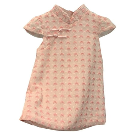 

OJinShaWanO Toddler Summer Dress Rainbow Kids Baby Girls Summer Casual Short Sleeves Cheongsam Party Princess Dress Clothes Chinese Wind Dresses Pink Cotton 4-5 Years