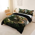 thumbnail image 3 of Metsweet Wildlife Dinosaur Initial E Bedding, Jungle Tyrannosaurus Rex Duvet Cover Full, Green Rock Gray,Black Reversible,3pcs,1 Duvet Cover and 2 Pillowcases, 3 of 6