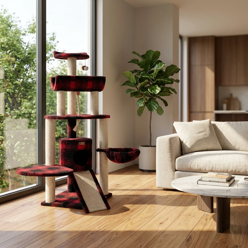 Multi-Level Cat Tree Tower with Sisal Scratching Posts, Cozy Condo, Multiple Platforms and Hanging Toys, Beige, 57" Height
