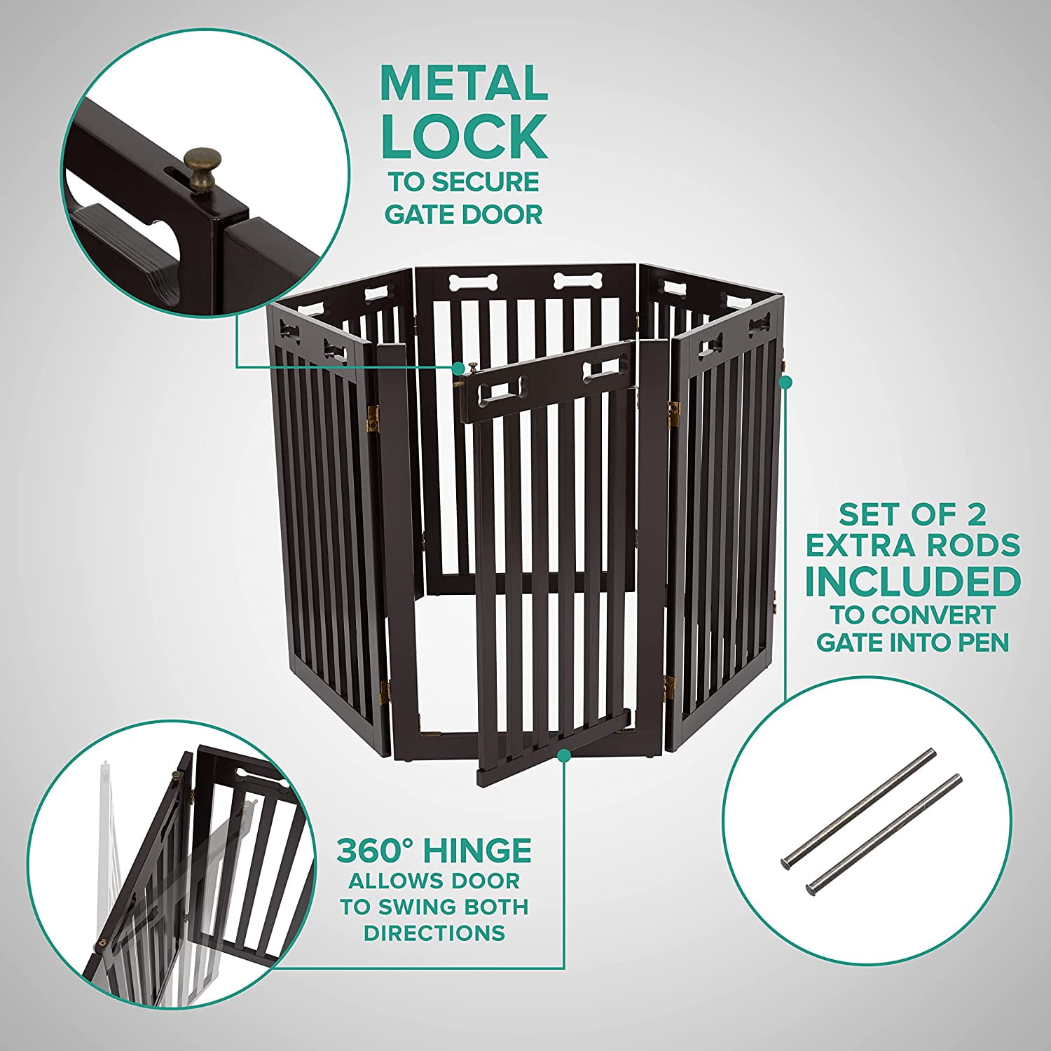 Arf Pets Indoor 6-Panel Wood Dog Gate with Door, 360° Configurable Pet Fence