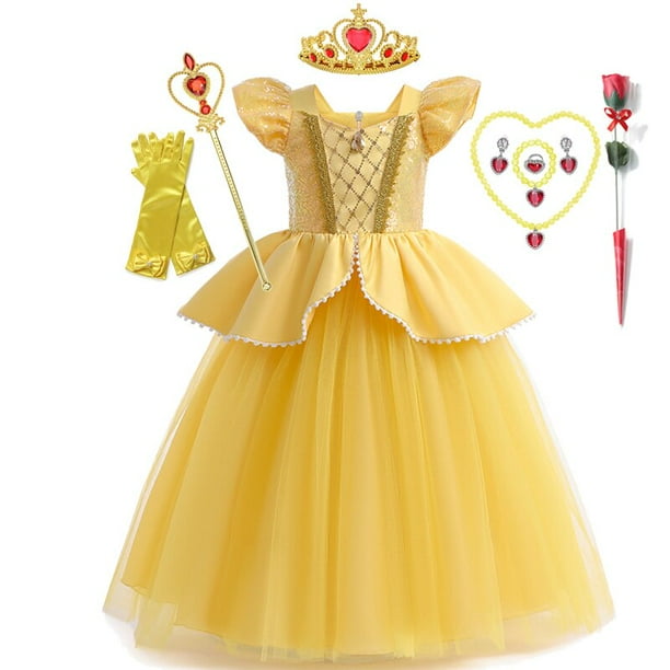 Disney-vestido de princesa bella para niñas, disfraz de La Bella y La Bestia, para fiesta de cumpleaños y Halloween Fivean unisex