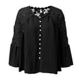 thumbnail image 7 of UJNDER Women's Long Sleeve Lace Trim Tunic Tops Button Down Casual Blouse Cute V Neck Shirt Tops for Women Feminine Detail Black S, 7 of 7