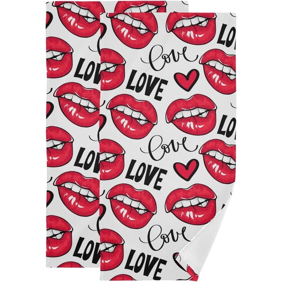 Love Red Lips Hand Towels for Bathroom, Valentine's Day Kitchen Towel 2 PCS Ultra Soft and Highly Absorbent Decorative Fingertip Face Bath Towels for Spa & Hotel, 28.3"x 14.4"