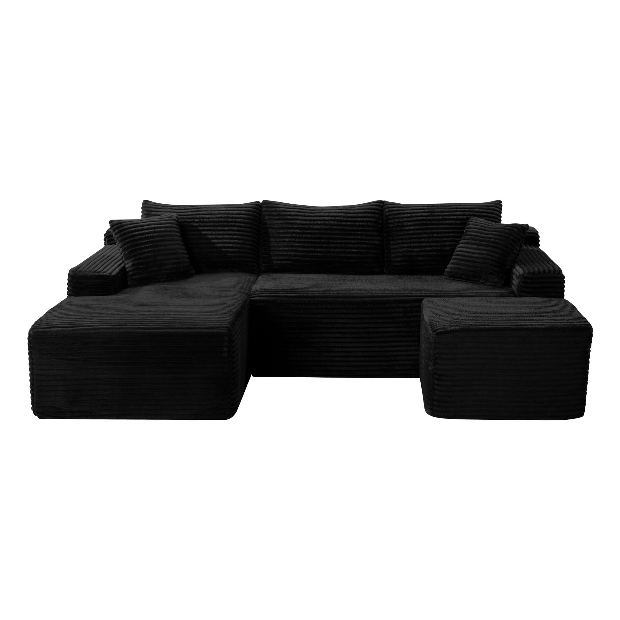 Leumius 106" Sectional Sofa Couch with Deep Seat,U-Shaped Cloud Modular Sleeper Couches for Living Room,Bedroom,Apartment,No Assembly Required,Black-Left