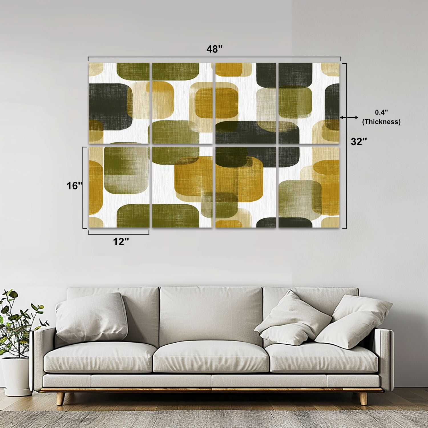 8 Pack Art Acoustic Panels Sound Absorbing Abstract Geometric Green Decorative Soundproof Wall Panels Self Adhesive for Nursery Game Room Bedroom 48"x32"
