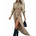 thumbnail image 3 of Women'S Midi Dress Long Sleeve Button Down Belted Flowy Shirt Dress Khaki L, 3 of 9